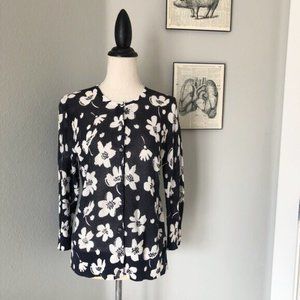 Ann Taylor Black & White Daisy Button Up Cardigan